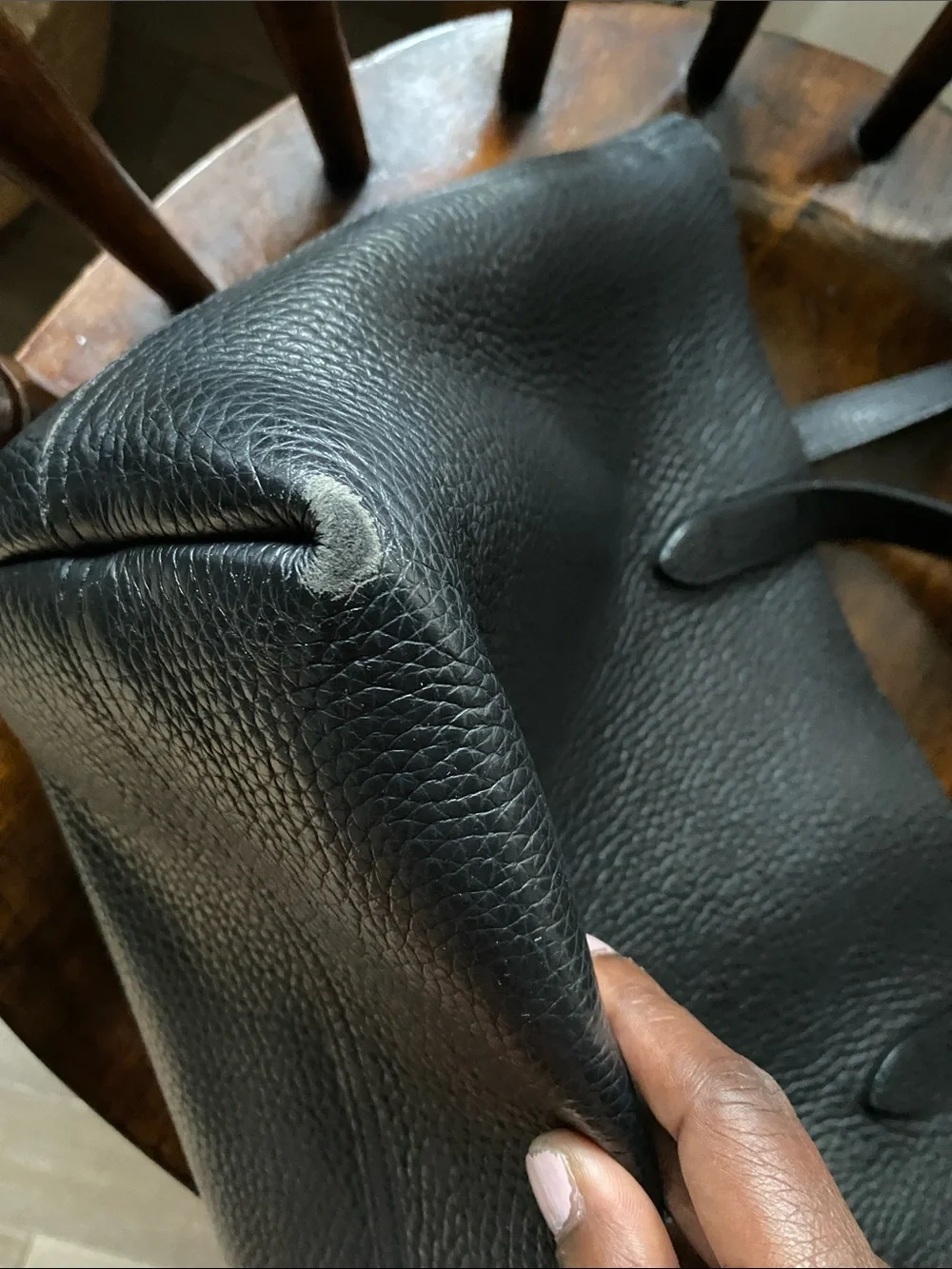 Cuyana Black Leather Tote Bag with Maroon Interior